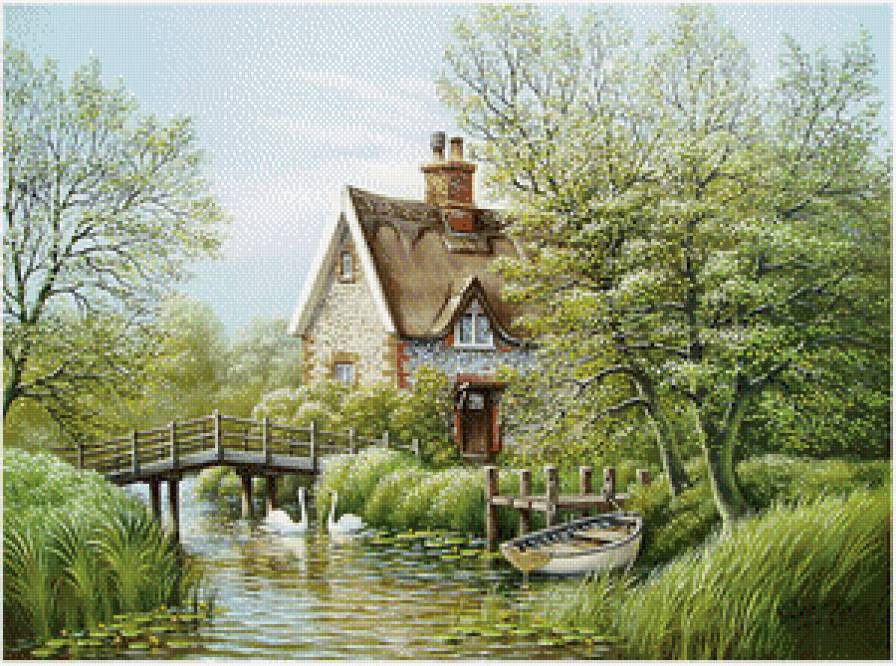 дом у реки - природа, деревья, вода, дом, лето - предпросмотр