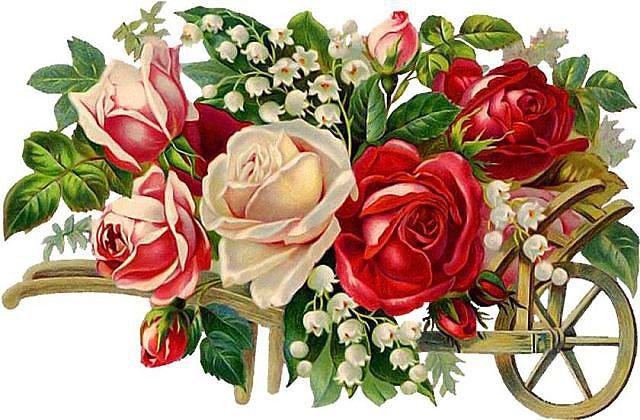 тележка с цветами - розы, цветы - оригинал