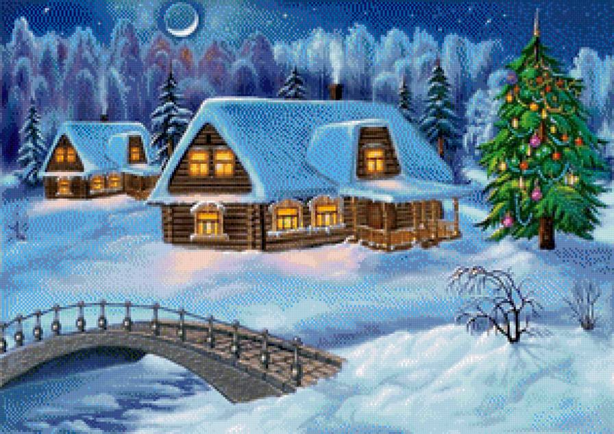 Рождественская ночь - новый год, ночь, зимний пейзаж, зима, ночной пейзаж - предпросмотр