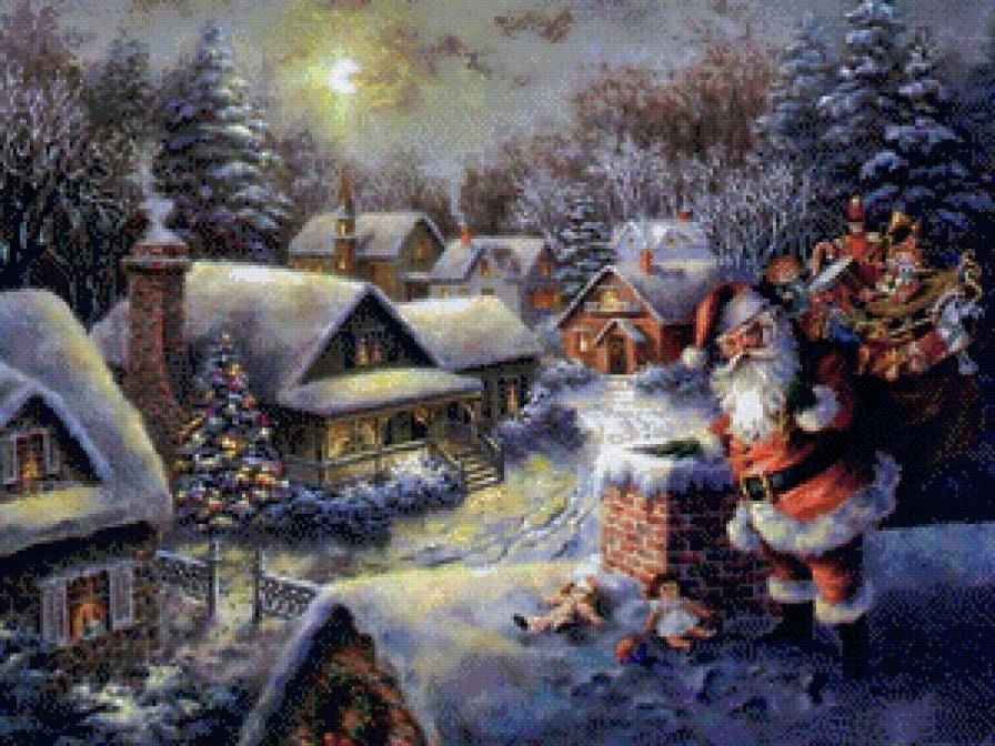 Рождественская ночь - зимний пейзаж, ночной пейзаж, новый год, ночь, зима - предпросмотр