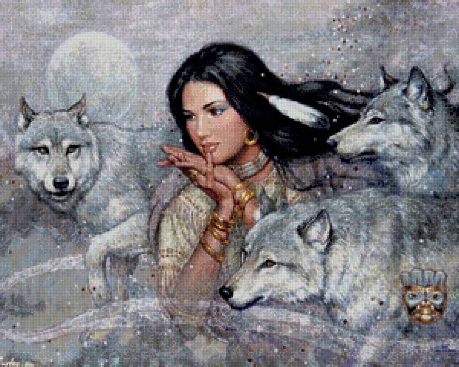 девушка с волками - волк, фэнтези, девушка - предпросмотр