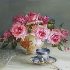 Оригинал схемы вышивки «чайные розы» (№461395)