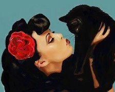 Схема вышивки «черный кот и дама»