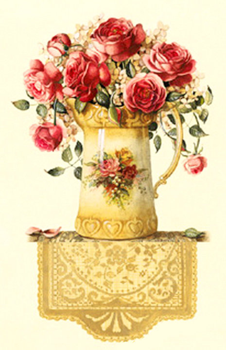 цветы на полке - салфетка, розы, кухня, ваза, букет, роза - оригинал