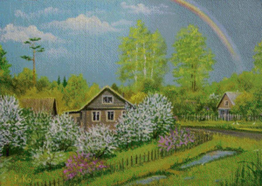 После дождя - радуга, село, пейзаж, весна, деревня - предпросмотр