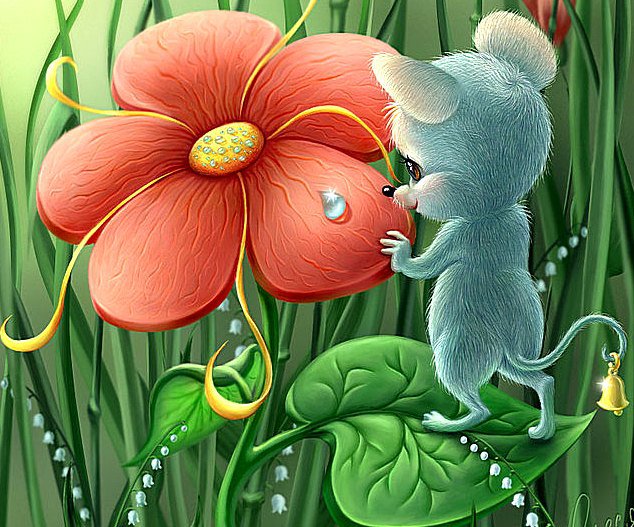 Утро - мышка, роса, цветок, лето, утро - оригинал