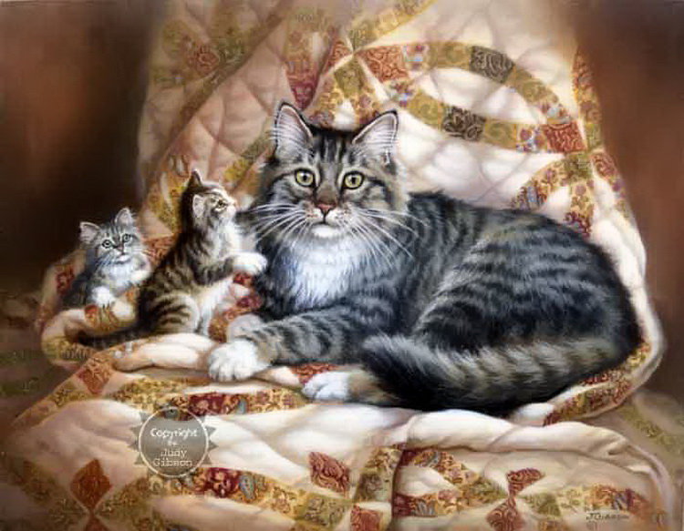 Кошка с котятами - кошки, животные - оригинал
