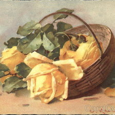 Схема вышивки «Brown Basket Holding Large Yellow Flowers with Greenery»