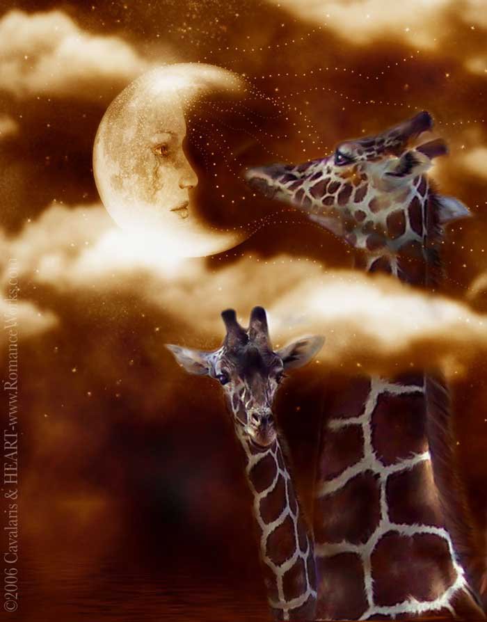 Лунные жирафы - животные, жирафы, луна - оригинал