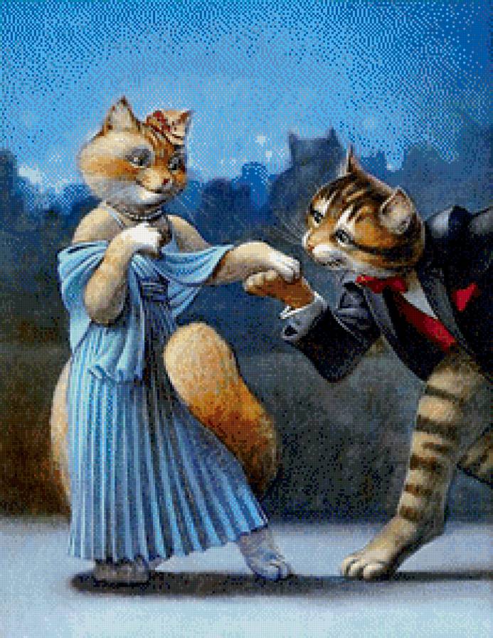 кошачья романтика - любовь, сказка, кошка, пара, кот - предпросмотр