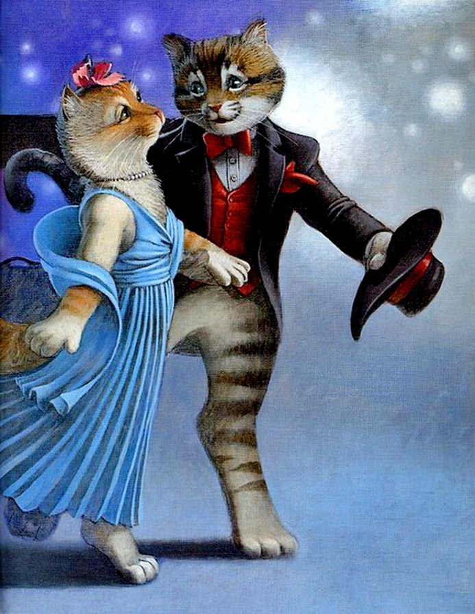 кошачья романтика - кошка, кот, пара, сказка, любовь - оригинал