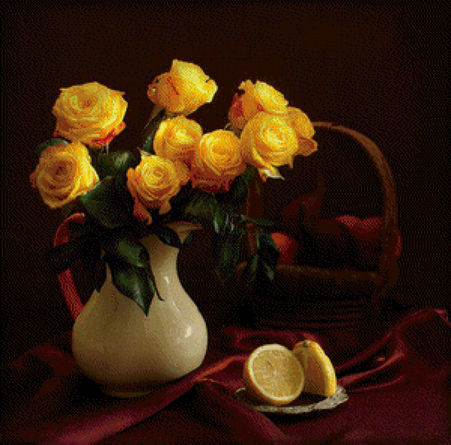 Жёлтые розы - розы, цветы, натюрморт - предпросмотр