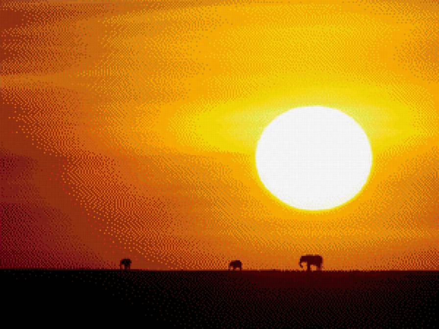 Слоники на закате) - пейзаж, слоны, закат - предпросмотр