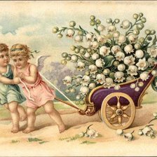 Схема вышивки «Two Angels Pulling Wagon Full of Lilies of the Valley»