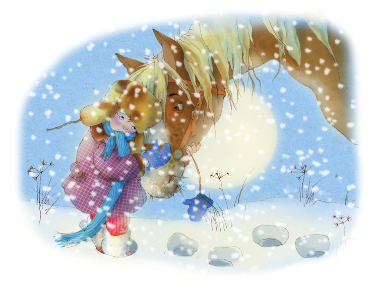 Мальчик и лошадка - лошади, зима, дети - оригинал