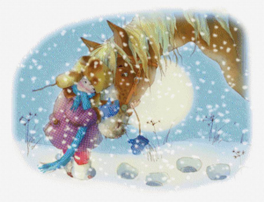 Мальчик и лошадка - дети, зима, лошади - предпросмотр