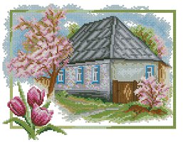 Домик в деревне,Весна - пейзаж, домик - оригинал