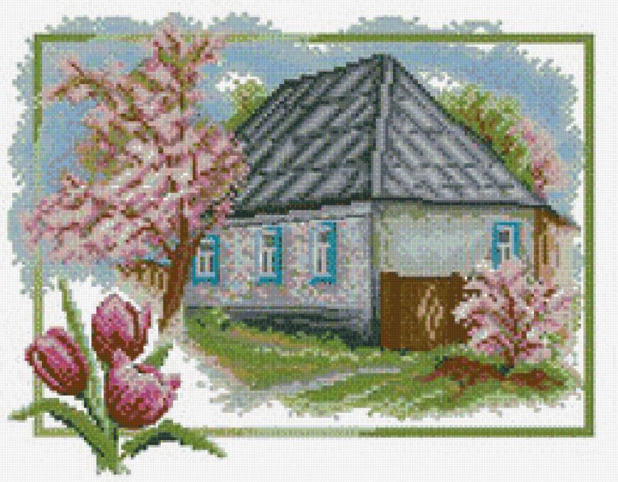 Домик в деревне,Весна - домик, пейзаж - предпросмотр