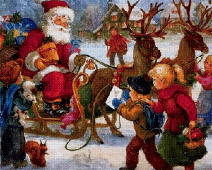 Санта - рождество, зима, олени, новый год - предпросмотр