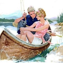 Оригинал схемы вышивки «пара в лодке» (№465187)