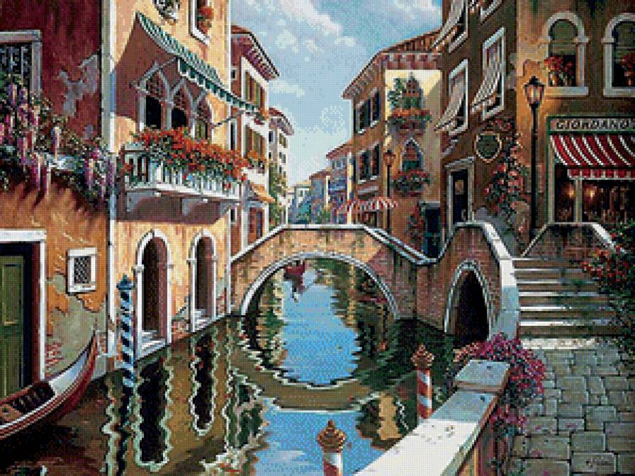 италия3 - лето, картина, италия, город, река - предпросмотр