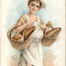 Boy dressed as Baker carrying Loaves of Bread