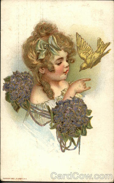 Little Girl With Blue Flowers and Golden Bird - оригинал