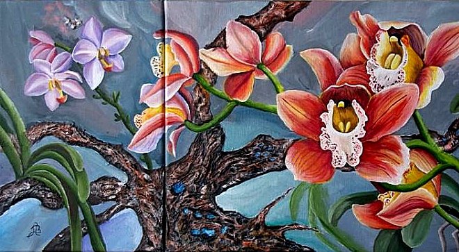Диптих - диптих, цветы, орхидеи - оригинал