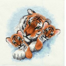 Оригинал схемы вышивки «тигрица с тигрятами» (№467030)