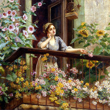 Оригинал схемы вышивки «Девушка на балконе» (№467802)