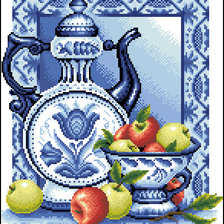 Оригинал схемы вышивки «натюрморт роскошь гжели 3 наливное яблочко» (№468376)