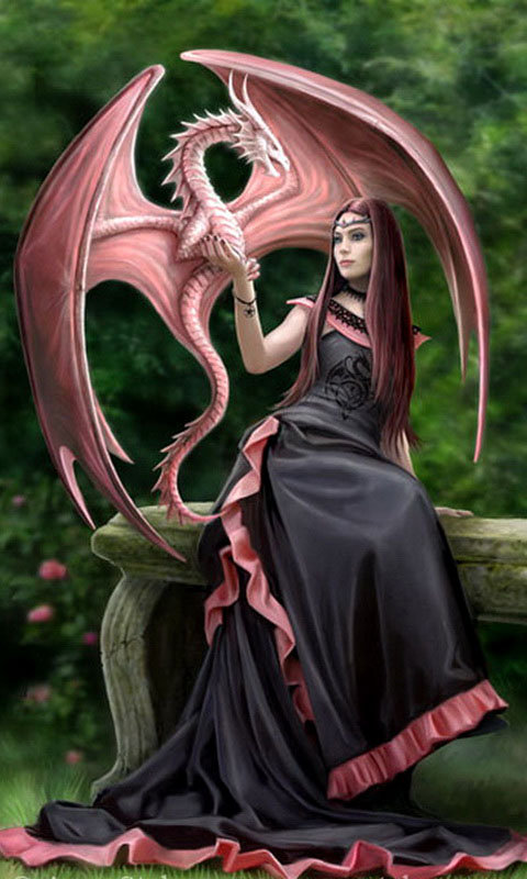 Розовый дракон - фэнтэзи, сказка, девушка, дракон - оригинал