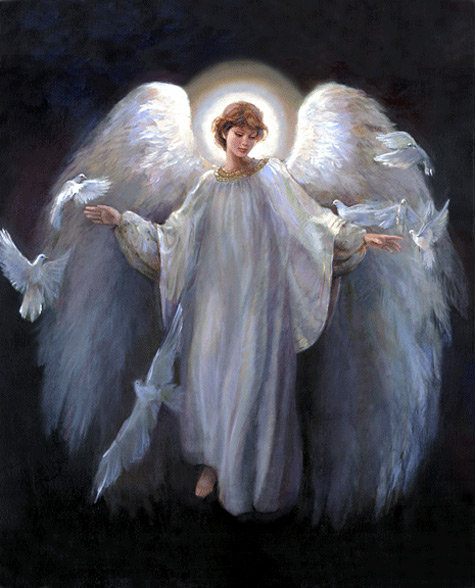 Серия "Ангелы" - девушка, голуби, птицы, ангел - оригинал