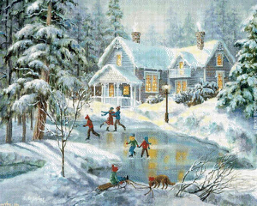Зимние забавы - деревня, зима, дети, рождество, село, новый год - предпросмотр