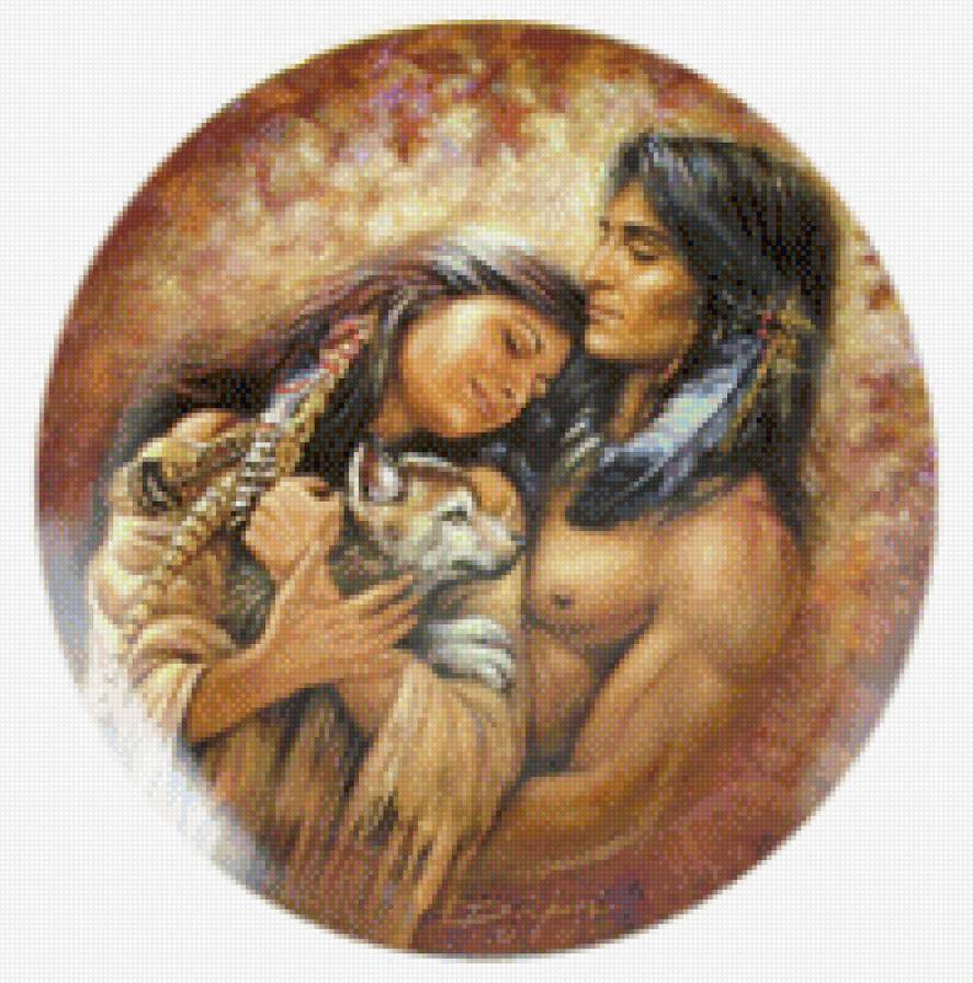 любовь - пара, девушка, индейцы, волки, мужчина - предпросмотр