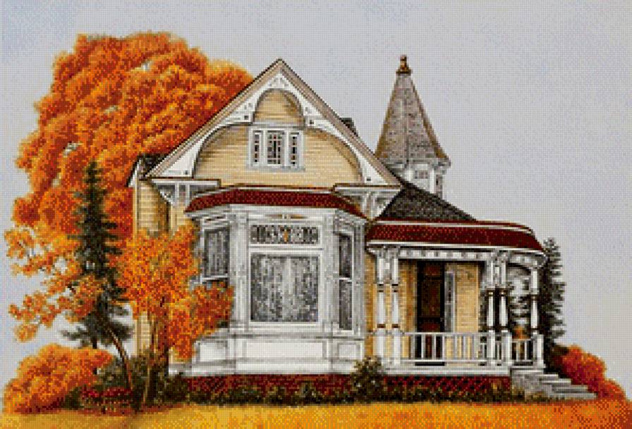 домик мечты - дерево, живопись, осень, дом - предпросмотр