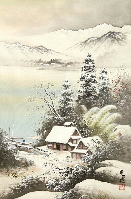 Зима в горах - восточная живопись - оригинал