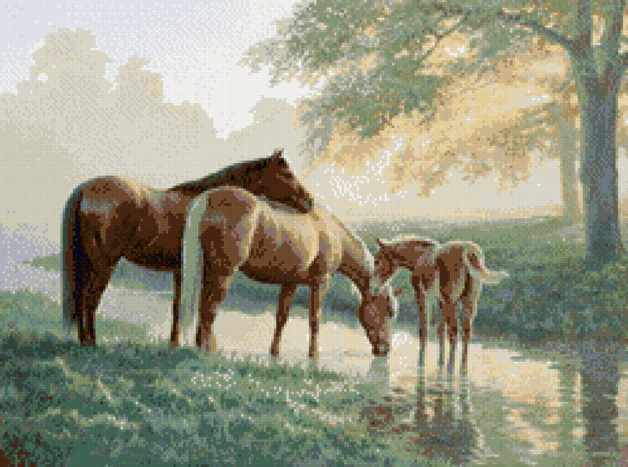 Persis Clayton Weirs - лошадь, пейзаж, животные, семья, река, природа, живопись - предпросмотр