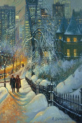 Серия "Пейзажи" - зима, люди, пейзаж, снег, дорога, домик, город - оригинал