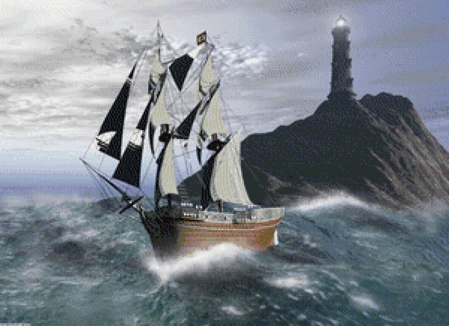Серия "Пейзажи" - море, маяк, корабль, шторм, пейзаж - предпросмотр