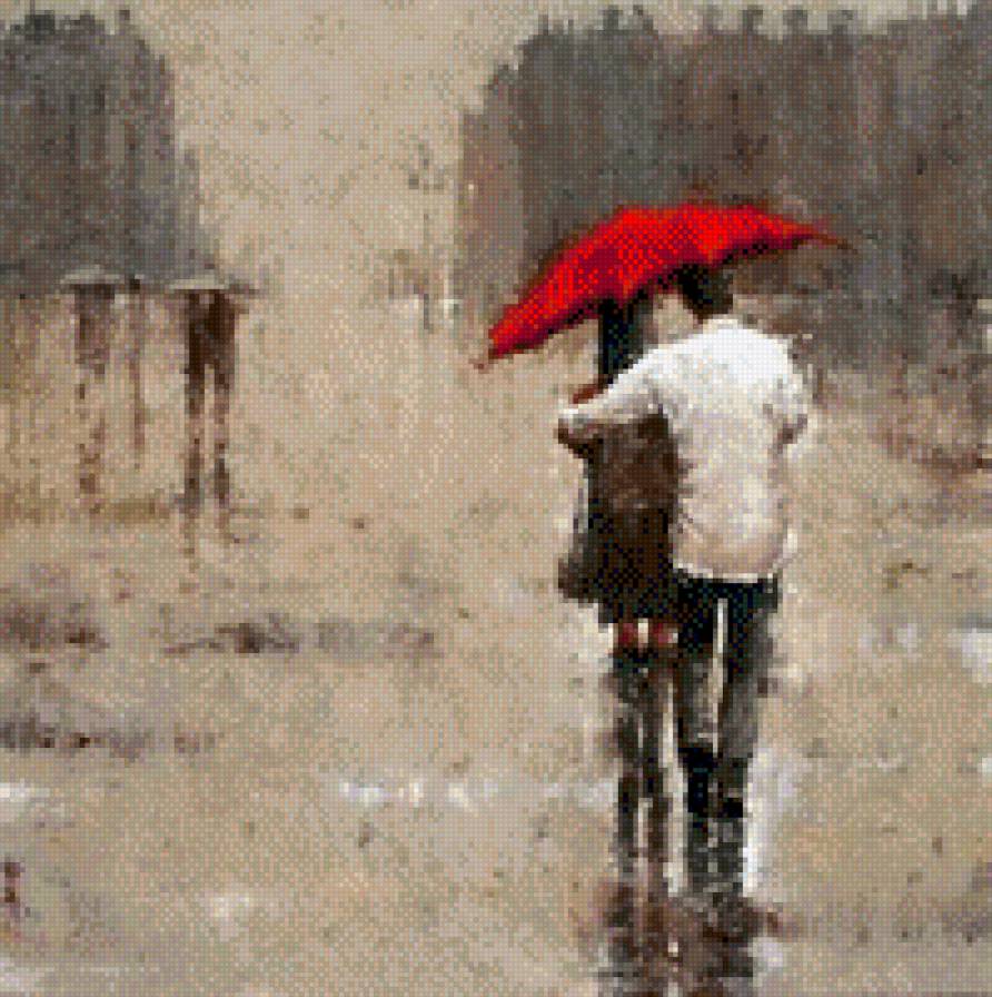 пара - дощ, пара, зонт, улица - предпросмотр