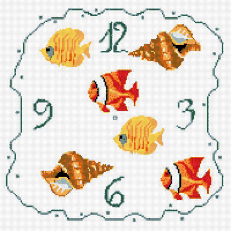 Часы "Рыбки" - часы, морская тема, рыбки - предпросмотр