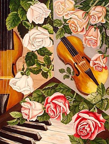 Музыка роз - скрипка, розы, цветы - оригинал