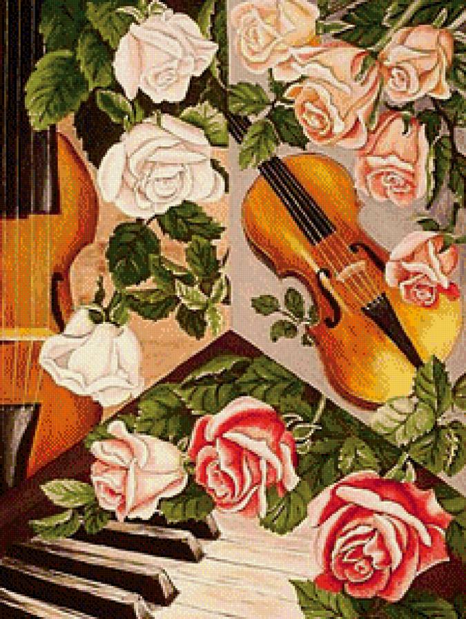 Музыка роз - скрипка, цветы, розы - предпросмотр