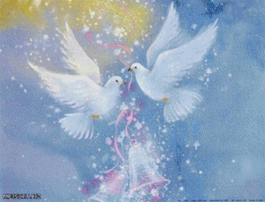 Голуби - открытка, с новым годом, птицы - предпросмотр