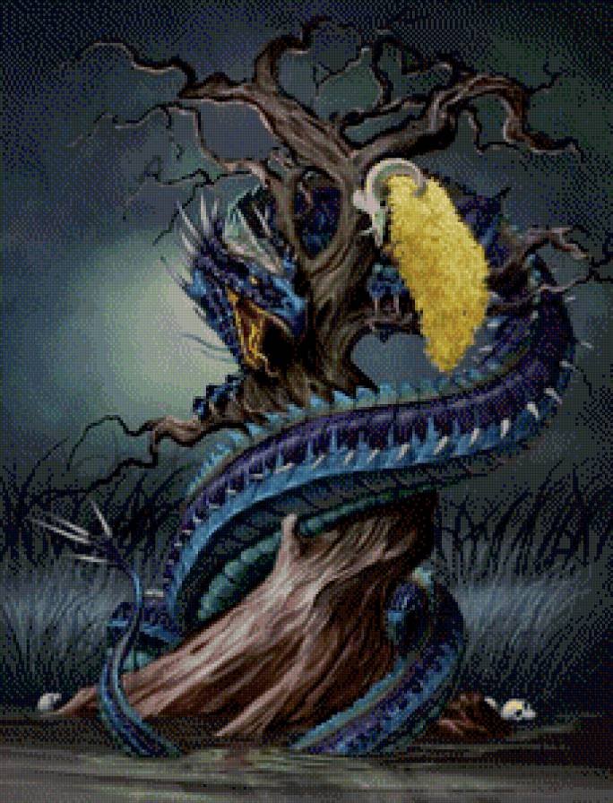 хранитель золотого руна - дерево, ночь, фэнтези, дракон, легенда - предпросмотр