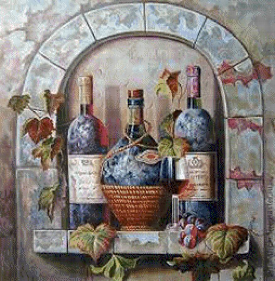 старое вино - натюрморт, бутылки, для кухни.виноград, вино - предпросмотр