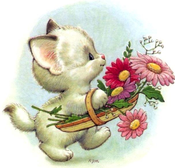Котёнок с цветами - цветы, котенок, ромашки, герберы, малыши, котята, деткам - оригинал