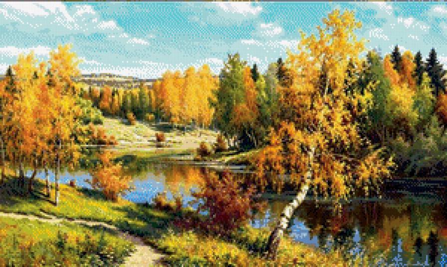 осенний пейзаж - березы, осень, природа, пейзаж, река - предпросмотр