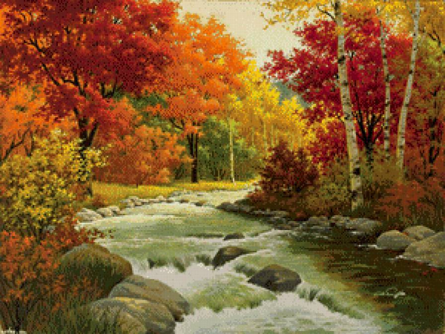 все цвета осени - природа, река, пейзаж, березы, осень, лес - предпросмотр